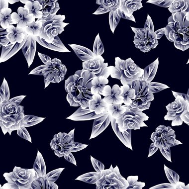 Sorunsuz vintage tarzı çiçek deseni. Kontur çiçek öğeleri