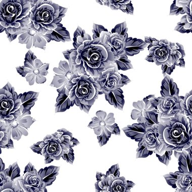 Sorunsuz vintage tarzı çiçek deseni. Kontur çiçek öğeleri