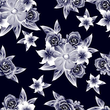 Sorunsuz vintage tarzı çiçek deseni. Kontur çiçek öğeleri