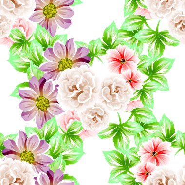 Sorunsuz vintage tarzı çiçek deseni. Renkli çiçek öğeleri