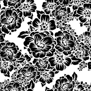 Sorunsuz vintage tarzı çiçek deseni. Kontur çiçek öğeleri