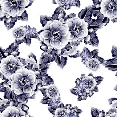 Sorunsuz vintage tarzı çiçek deseni. Kontur çiçek öğeleri