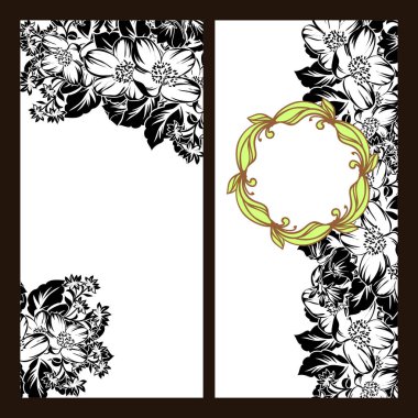Klasik çiçek düğün kartları seti. Çiçek elementleri ve çerçeveleri.