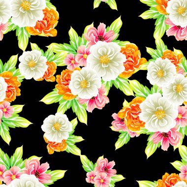 Sorunsuz vintage tarzı çiçek deseni. Renkli çiçek öğeleri