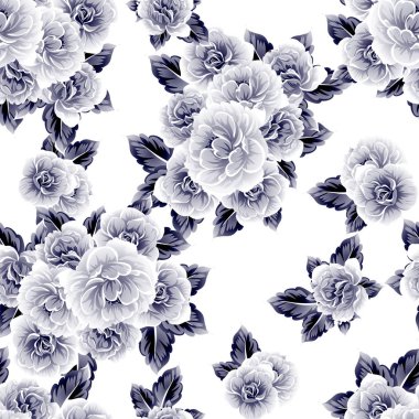 Sorunsuz vintage tarzı çiçek deseni. Kontur çiçek öğeleri