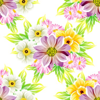 Sorunsuz vintage tarzı çiçek deseni. Renkli çiçek öğeleri