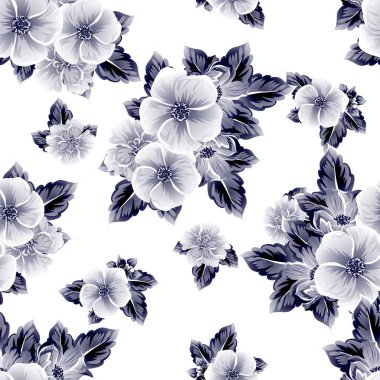 Sorunsuz vintage tarzı çiçek deseni. Kontur çiçek öğeleri