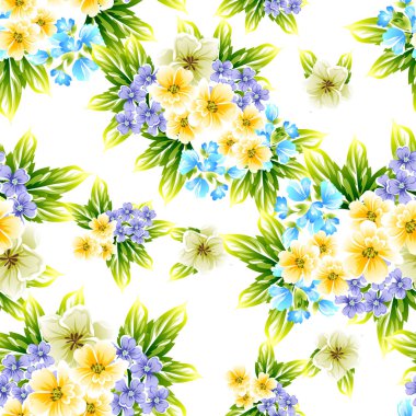 Sorunsuz vintage tarzı çiçek deseni. Renkli çiçek öğeleri