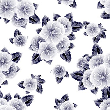 Sorunsuz vintage tarzı çiçek deseni. Kontur çiçek öğeleri