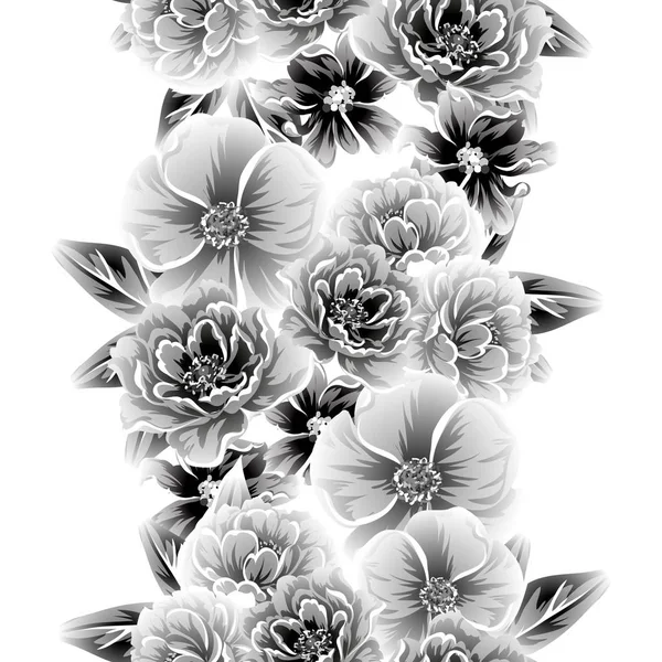 Modèle Fleur Style Vintage Sans Couture Éléments Floraux Dans Contour — Image vectorielle