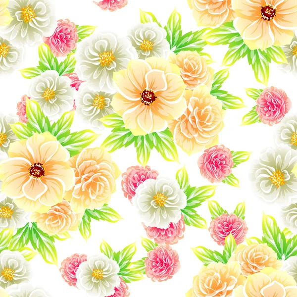 Sorunsuz Vintage Tarzı Çiçek Deseni Renkli Çiçek Öğeleri — Stok Vektör