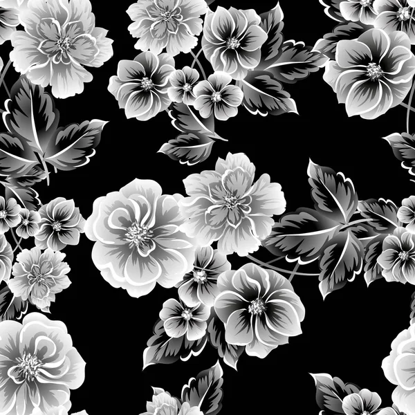 Sorunsuz Vintage Tarzı Çiçek Deseni Kontur Çiçek Öğeleri — Stok Vektör