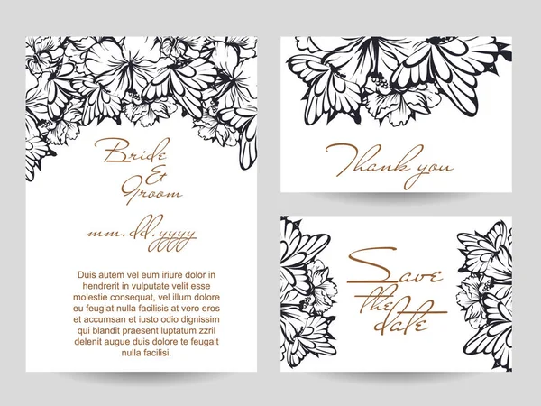 Conjunto Tarjetas Boda Flores Estilo Vintage Elementos Marcos Florales — Vector de stock