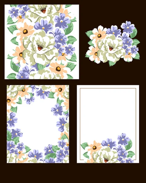 Set Carte Sposa Stile Vintage Elementi Floreali Colori — Vettoriale Stock