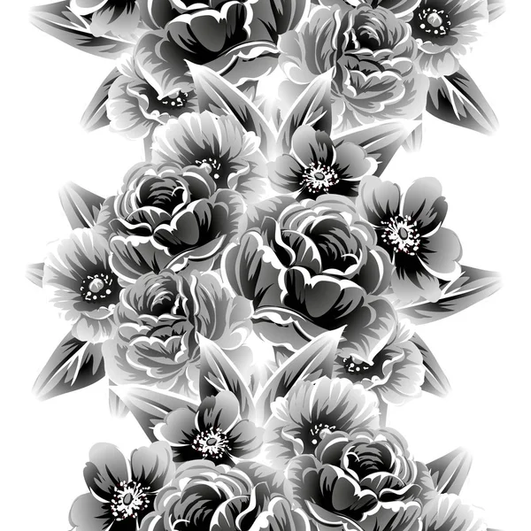 Patrón Flores Estilo Vintage Sin Costuras Elementos Florales Contorno — Vector de stock