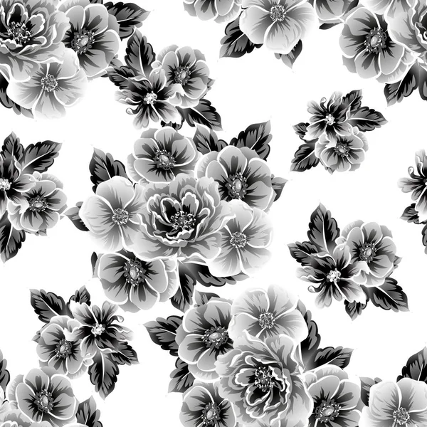 Patrón Flores Estilo Vintage Sin Costuras Elementos Florales Contorno — Vector de stock