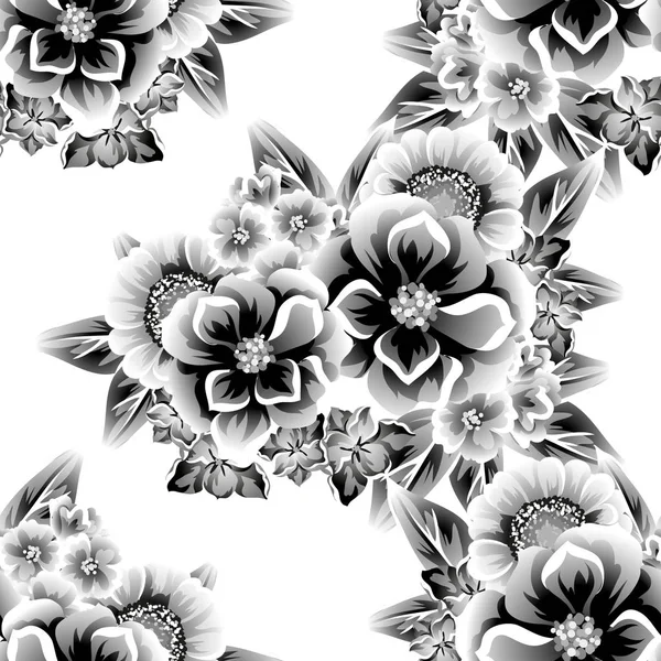 Patrón Flores Estilo Vintage Sin Costuras Elementos Florales Contorno — Vector de stock