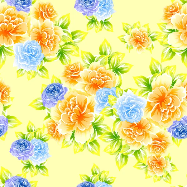 シームレスなビンテージ スタイルの花柄 色で花の要素 — ストックベクタ