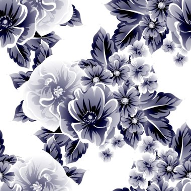 Sorunsuz vintage tarzı çiçek deseni. Kontur çiçek öğeleri