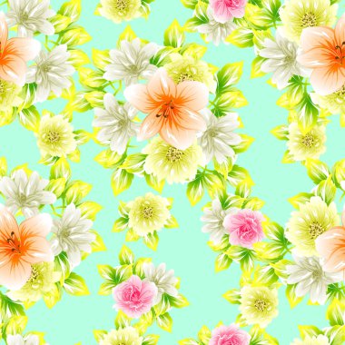 Sorunsuz vintage tarzı çiçek deseni. Renkli çiçek öğeleri