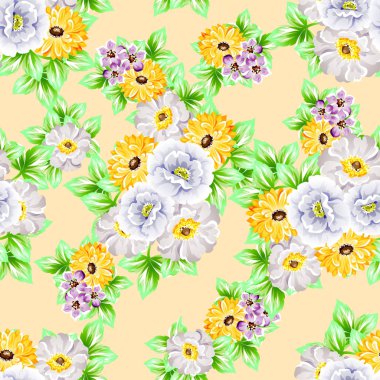 Sorunsuz vintage tarzı çiçek deseni. Renkli çiçek öğeleri