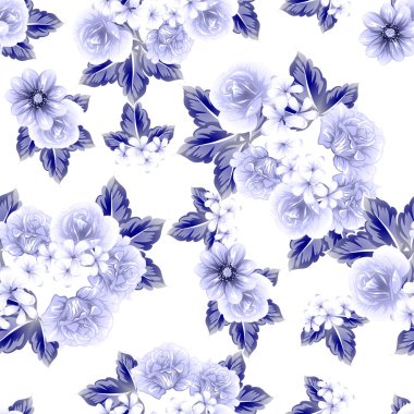 Sorunsuz vintage tarzı çiçek deseni. Kontur çiçek öğeleri