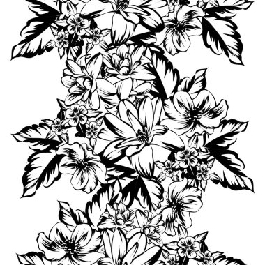 Sorunsuz vintage tarzı çiçek deseni. Kontur çiçek öğeleri