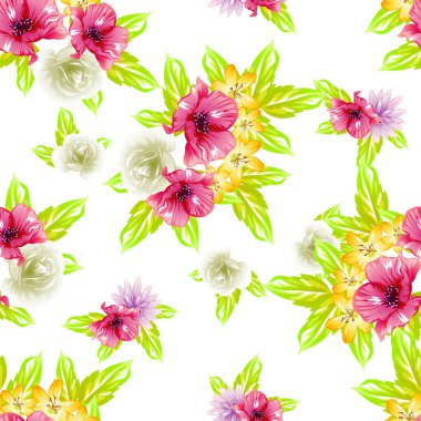 Sorunsuz vintage tarzı çiçek deseni. Renkli çiçek öğeleri