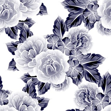 Sorunsuz vintage tarzı çiçek deseni. Kontur çiçek öğeleri