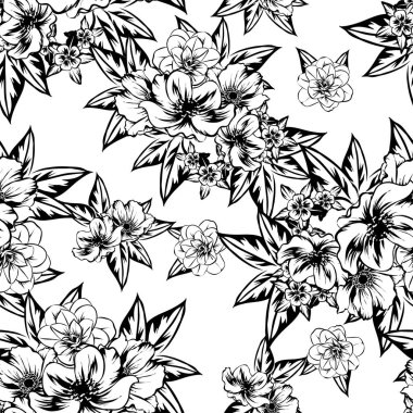 Sorunsuz vintage tarzı çiçek deseni. Kontur çiçek öğeleri