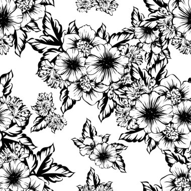 Sorunsuz vintage tarzı çiçek deseni. Kontur çiçek öğeleri