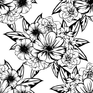 Sorunsuz vintage tarzı çiçek deseni. Kontur çiçek öğeleri