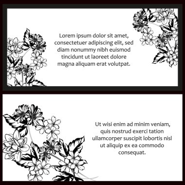 Klasik çiçek düğün kartları seti. Çiçek elementleri ve çerçeveleri.