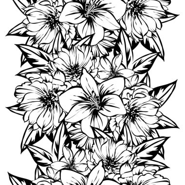 Sorunsuz vintage tarzı çiçek deseni. Kontur çiçek öğeleri