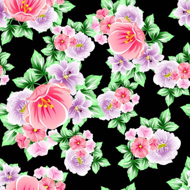 Sorunsuz vintage tarzı çiçek deseni. Renkli çiçek öğeleri