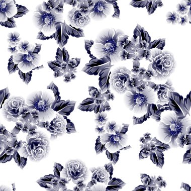 Sorunsuz vintage tarzı çiçek deseni. Kontur çiçek öğeleri
