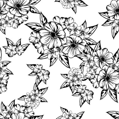 Sorunsuz vintage tarzı çiçek deseni. Kontur çiçek öğeleri