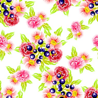 Sorunsuz vintage tarzı çiçek deseni. Renkli çiçek öğeleri