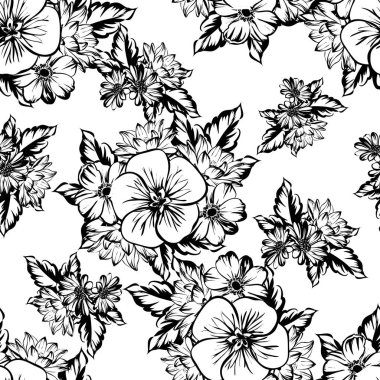 Sorunsuz vintage tarzı çiçek deseni. Kontur çiçek öğeleri
