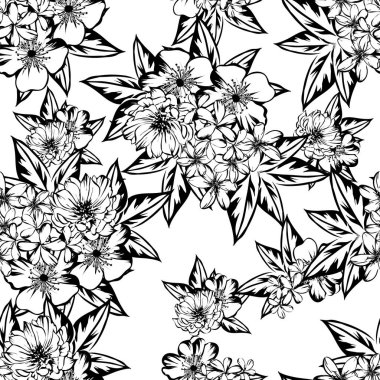 Sorunsuz vintage tarzı çiçek deseni. Kontur çiçek öğeleri