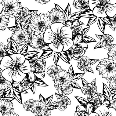 Sorunsuz vintage tarzı çiçek deseni. Kontur çiçek öğeleri