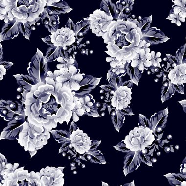 Sorunsuz vintage tarzı çiçek deseni. Kontur çiçek öğeleri