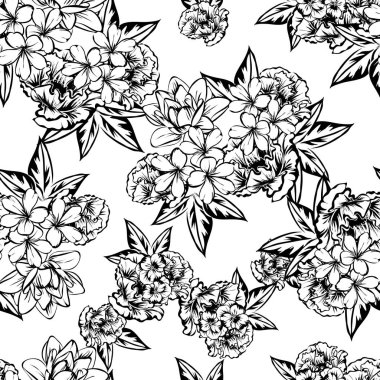 Sorunsuz vintage tarzı çiçek deseni. Kontur çiçek öğeleri