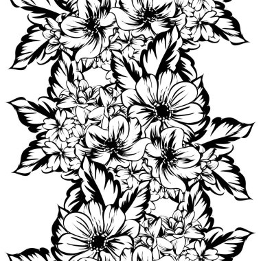 Sorunsuz vintage tarzı çiçek deseni. Kontur çiçek öğeleri