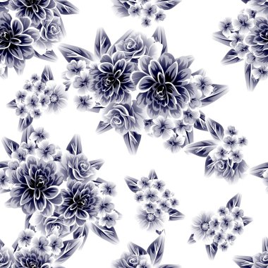 Sorunsuz vintage tarzı çiçek deseni. Kontur çiçek öğeleri