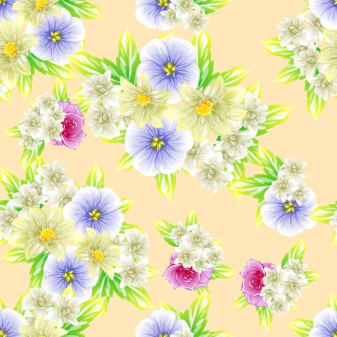 Sorunsuz vintage tarzı çiçek deseni. Renkli çiçek öğeleri