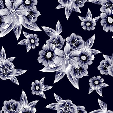 Sorunsuz vintage tarzı çiçek deseni. Kontur çiçek öğeleri