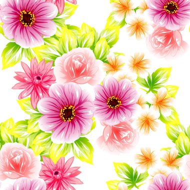 Sorunsuz vintage tarzı çiçek deseni. Renkli çiçek öğeleri
