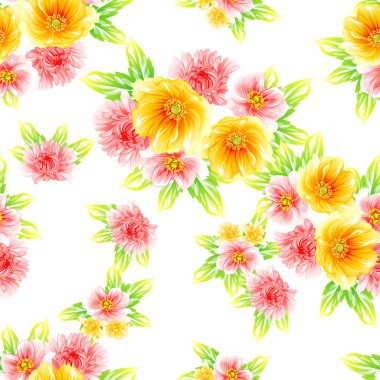 Sorunsuz vintage tarzı çiçek deseni. Renkli çiçek öğeleri