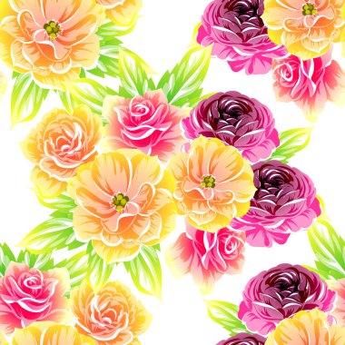 Sorunsuz vintage tarzı çiçek deseni. Renkli çiçek öğeleri